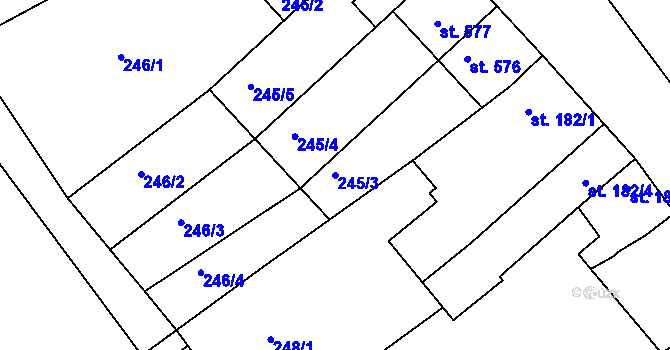 Parcela st. 245/3 v KÚ Smržice, Katastrální mapa