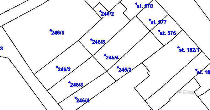 Parcela st. 245/4 v KÚ Smržice, Katastrální mapa