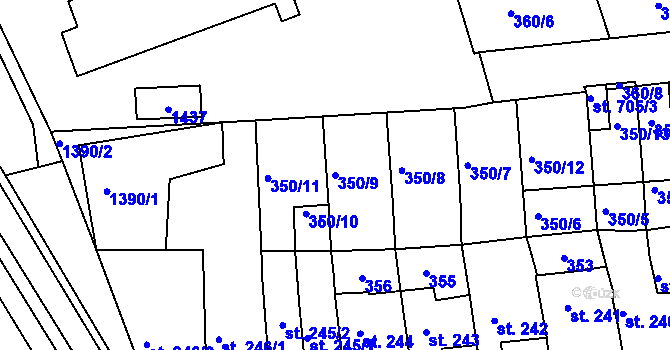 Parcela st. 350/9 v KÚ Smržice, Katastrální mapa