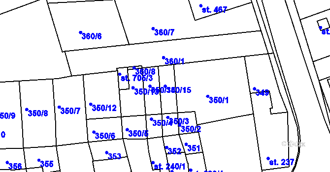 Parcela st. 350/15 v KÚ Smržice, Katastrální mapa