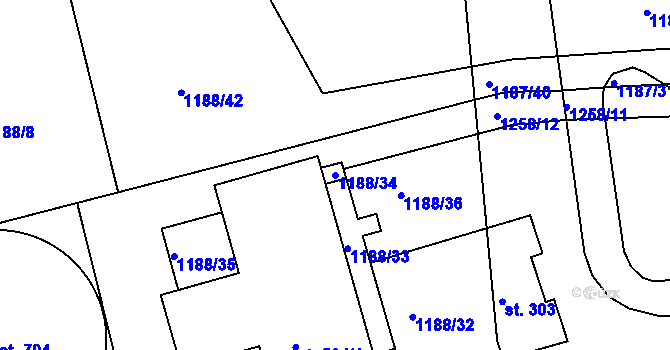 Parcela st. 1188/34 v KÚ Smržice, Katastrální mapa