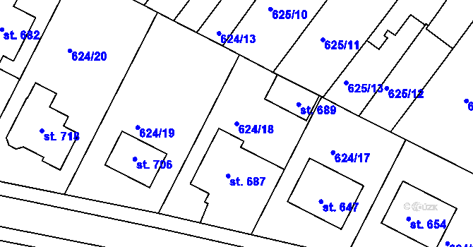 Parcela st. 624/18 v KÚ Smržice, Katastrální mapa