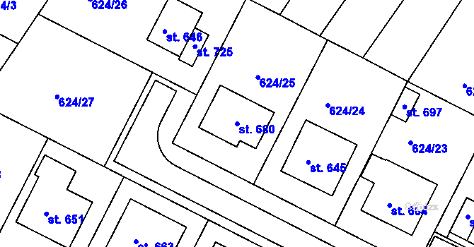 Parcela st. 680 v KÚ Smržice, Katastrální mapa
