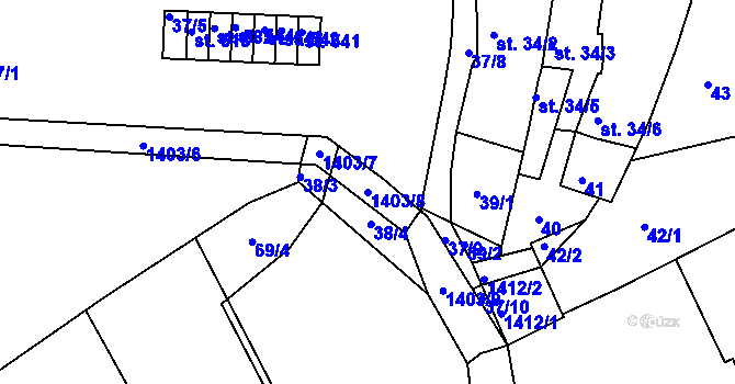 Parcela st. 1403/8 v KÚ Smržice, Katastrální mapa