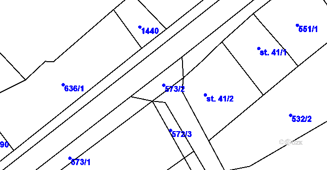 Parcela st. 573/2 v KÚ Hubíles, Katastrální mapa