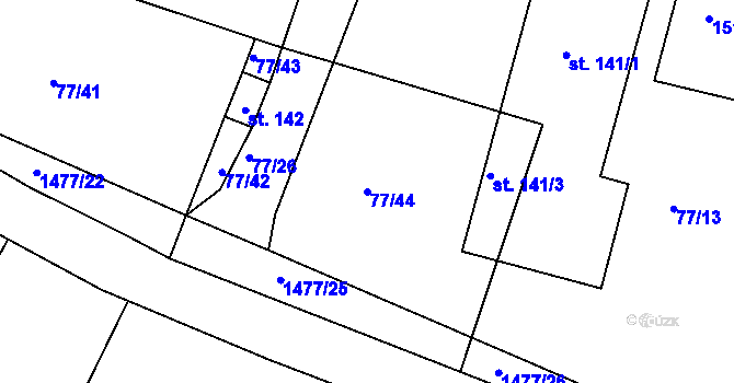 Parcela st. 77/44 v KÚ Smržov u Smiřic, Katastrální mapa