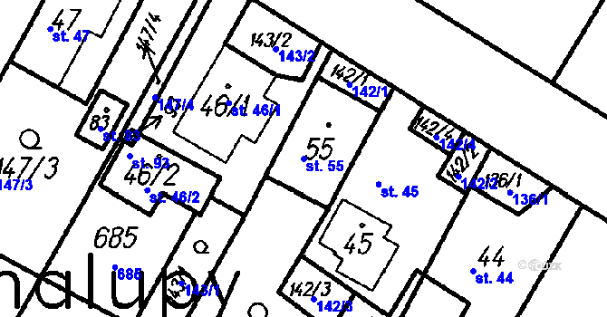 Parcela st. 55 v KÚ Smržovice, Katastrální mapa