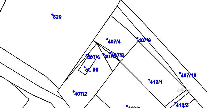 Parcela st. 407/7 v KÚ Smržovice, Katastrální mapa