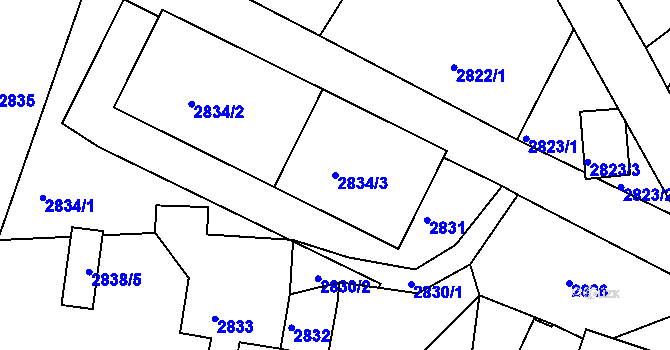 Parcela st. 2834/3 v KÚ Smržovka, Katastrální mapa