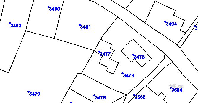 Parcela st. 3477 v KÚ Smržovka, Katastrální mapa