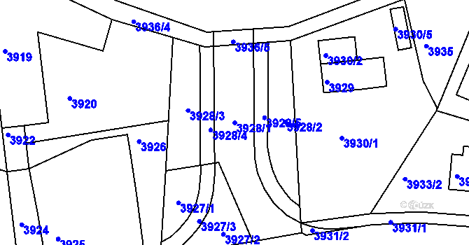 Parcela st. 3928/1 v KÚ Smržovka, Katastrální mapa