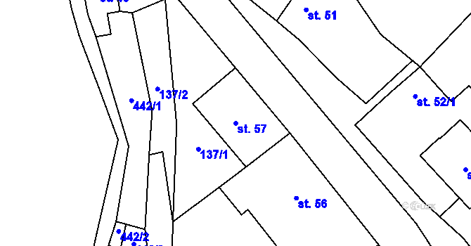 Parcela st. 57 v KÚ Křešov, Katastrální mapa