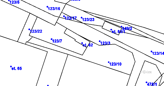Parcela st. 62 v KÚ Křešov, Katastrální mapa