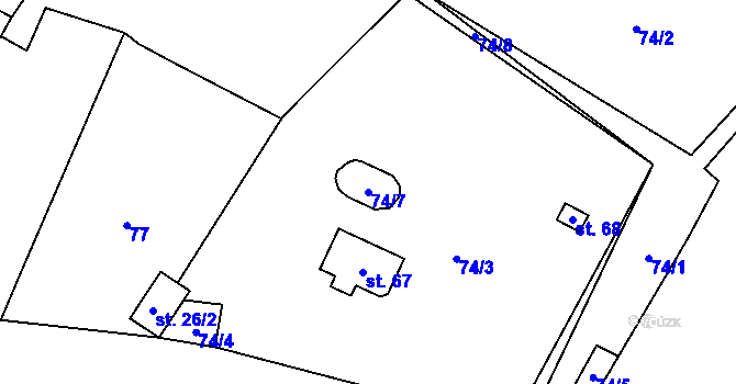 Parcela st. 74/7 v KÚ Křešov, Katastrální mapa