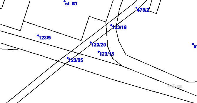 Parcela st. 123/13 v KÚ Křešov, Katastrální mapa