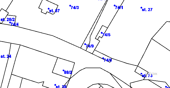 Parcela st. 74/9 v KÚ Křešov, Katastrální mapa