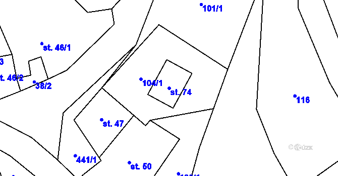 Parcela st. 74 v KÚ Křešov, Katastrální mapa