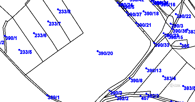 Parcela st. 390/20 v KÚ Křešov, Katastrální mapa