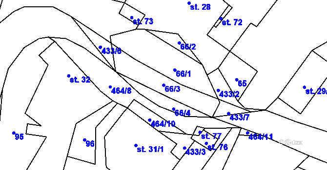 Parcela st. 66/3 v KÚ Křešov, Katastrální mapa