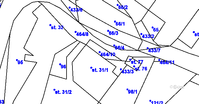 Parcela st. 464/10 v KÚ Křešov, Katastrální mapa