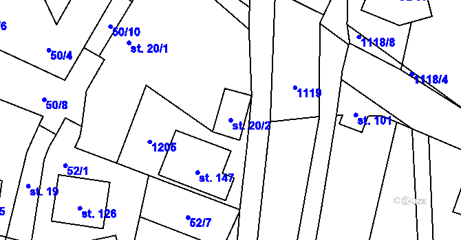 Parcela st. 20/2 v KÚ Snědovice, Katastrální mapa