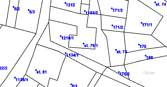 Parcela st. 79/1 v KÚ Snědovice, Katastrální mapa