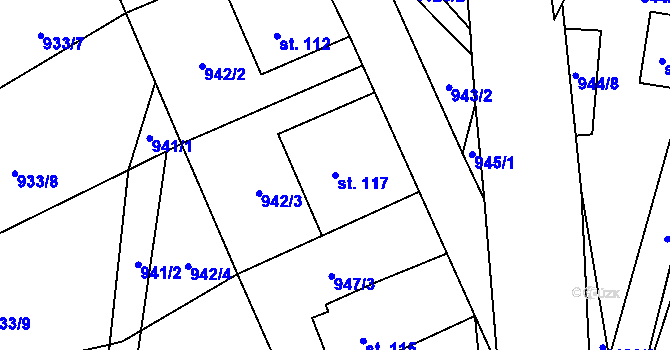 Parcela st. 117 v KÚ Snědovice, Katastrální mapa