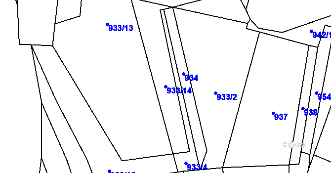 Parcela st. 933/14 v KÚ Snědovice, Katastrální mapa