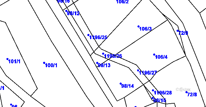 Parcela st. 1196/26 v KÚ Snědovice, Katastrální mapa