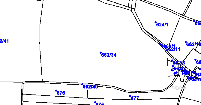 Parcela st. 662/34 v KÚ Snědovice, Katastrální mapa