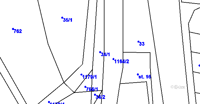 Parcela st. 34/1 v KÚ Snědovice, Katastrální mapa