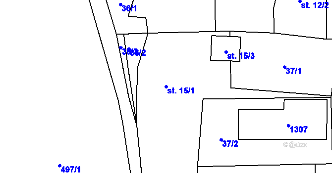 Parcela st. 15/1 v KÚ Střížovice u Snědovic, Katastrální mapa