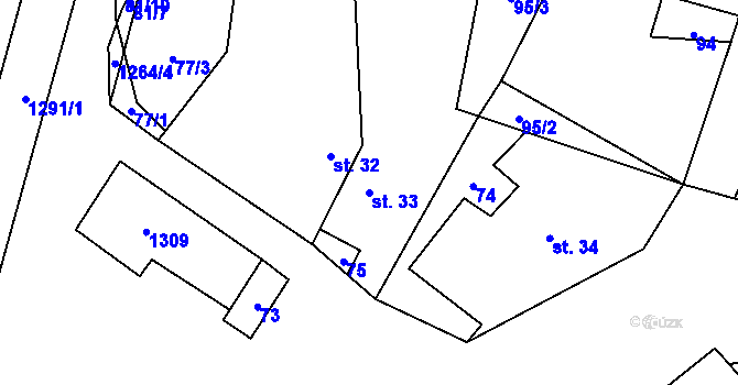 Parcela st. 33 v KÚ Střížovice u Snědovic, Katastrální mapa