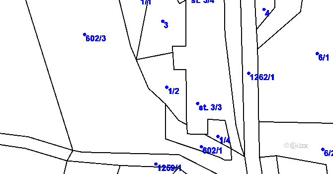 Parcela st. 1/2 v KÚ Střížovice u Snědovic, Katastrální mapa