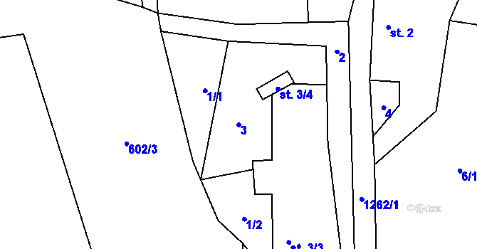 Parcela st. 3 v KÚ Střížovice u Snědovic, Katastrální mapa