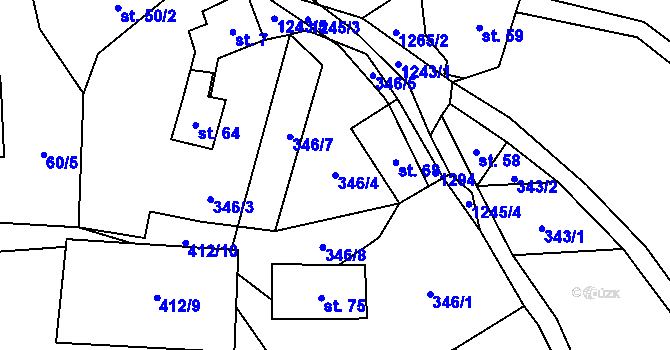 Parcela st. 346/4 v KÚ Střížovice u Snědovic, Katastrální mapa