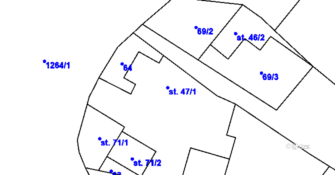 Parcela st. 47/1 v KÚ Střížovice u Snědovic, Katastrální mapa