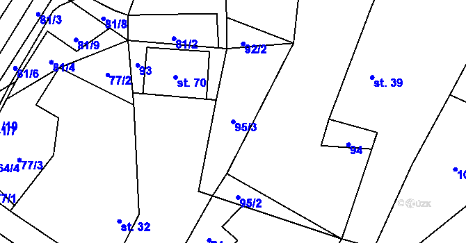 Parcela st. 95/3 v KÚ Střížovice u Snědovic, Katastrální mapa