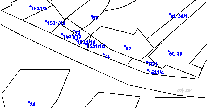 Parcela st. 74 v KÚ Snět, Katastrální mapa