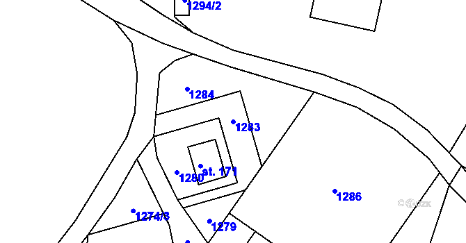 Parcela st. 1283 v KÚ Sněžná, Katastrální mapa