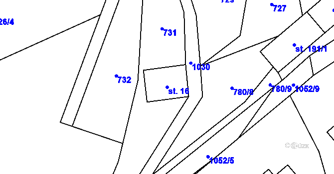Parcela st. 16 v KÚ Sněžné, Katastrální mapa