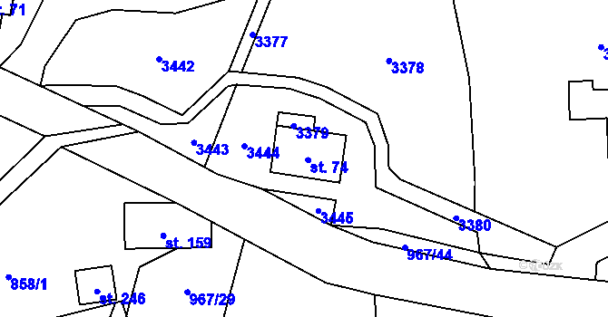 Parcela st. 74 v KÚ Sněžné, Katastrální mapa