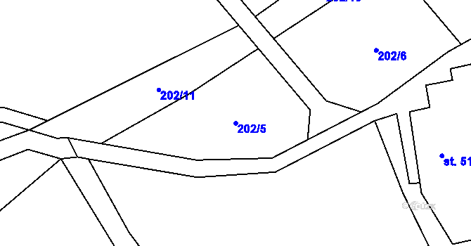 Parcela st. 202/5 v KÚ Blatiny, Katastrální mapa