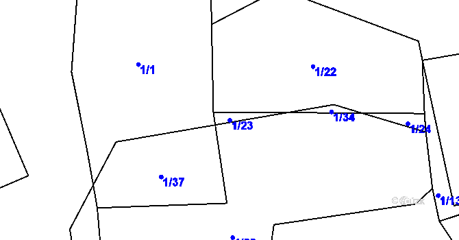 Parcela st. 1/23 v KÚ Blatiny, Katastrální mapa