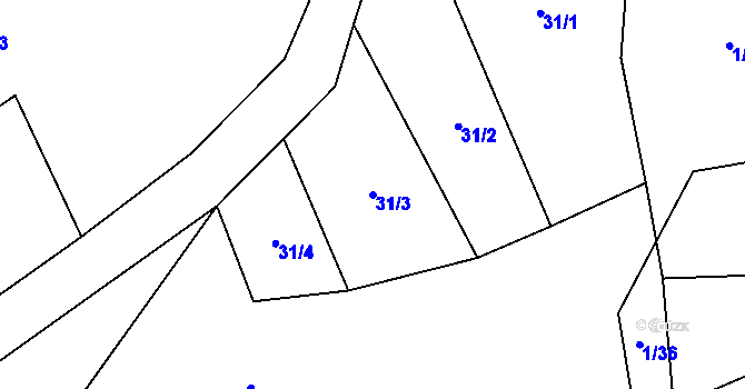 Parcela st. 31/3 v KÚ Blatiny, Katastrální mapa