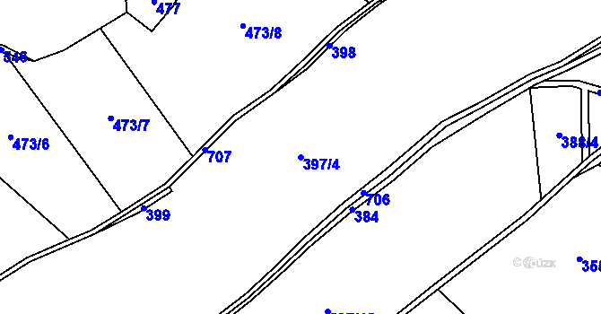 Parcela st. 397/4 v KÚ Blatiny, Katastrální mapa