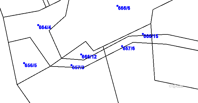 Parcela st. 666/11 v KÚ Blatiny, Katastrální mapa