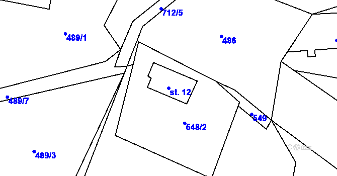 Parcela st. 12 v KÚ Blatiny, Katastrální mapa