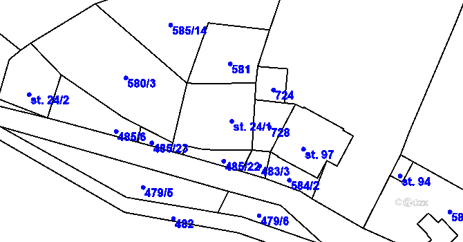 Parcela st. 24/1 v KÚ Blatiny, Katastrální mapa