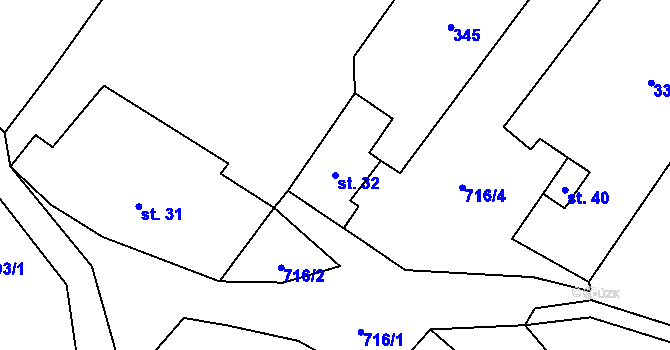 Parcela st. 32 v KÚ Blatiny, Katastrální mapa